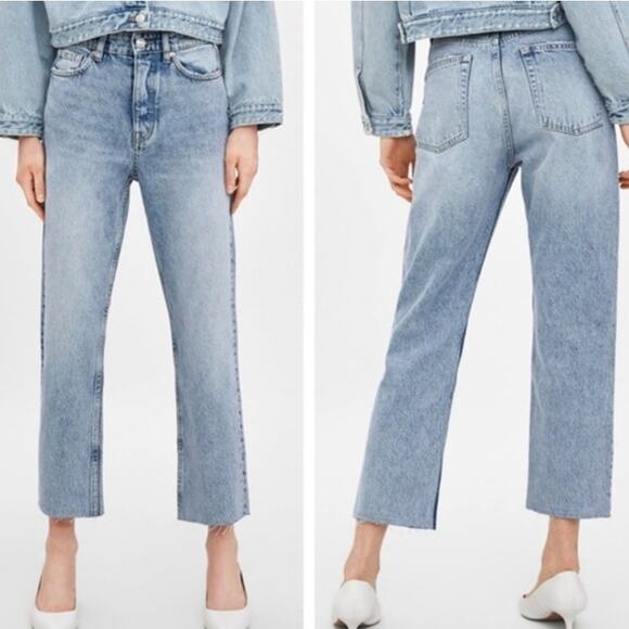 Zara Button Fly Wide Leg Raw Hem Jeans - Picture 5 of 5